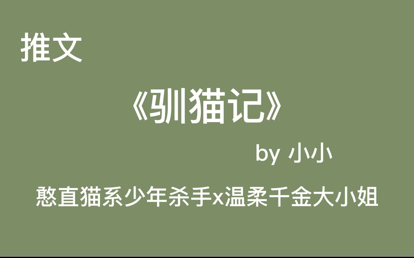 【古言】知书达礼的大小姐爱上江湖杀手的故事.《驯猫记》哔哩哔哩bilibili