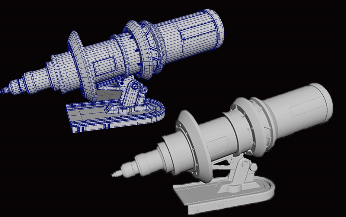 【maya道具建模】机械武器"激光炮"武器模型建模,次时代硬表面卡线
