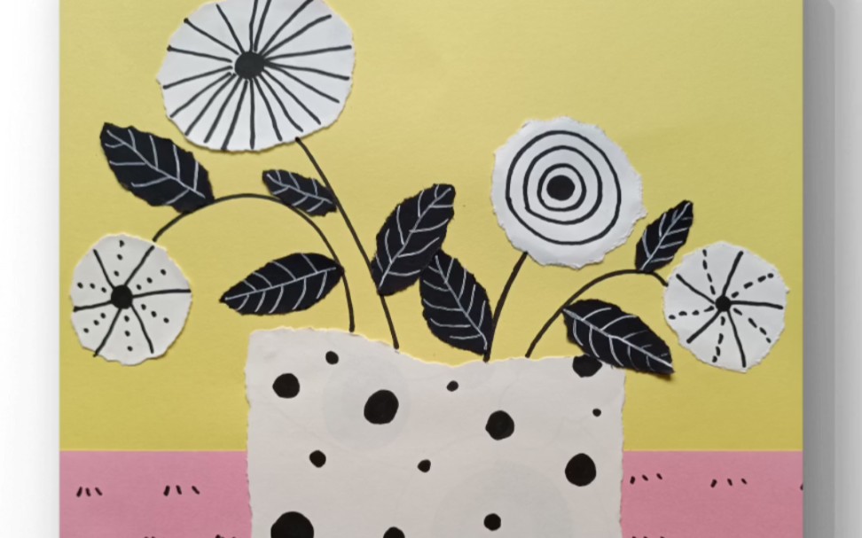 幼儿园撕纸粘贴画:花瓶与花