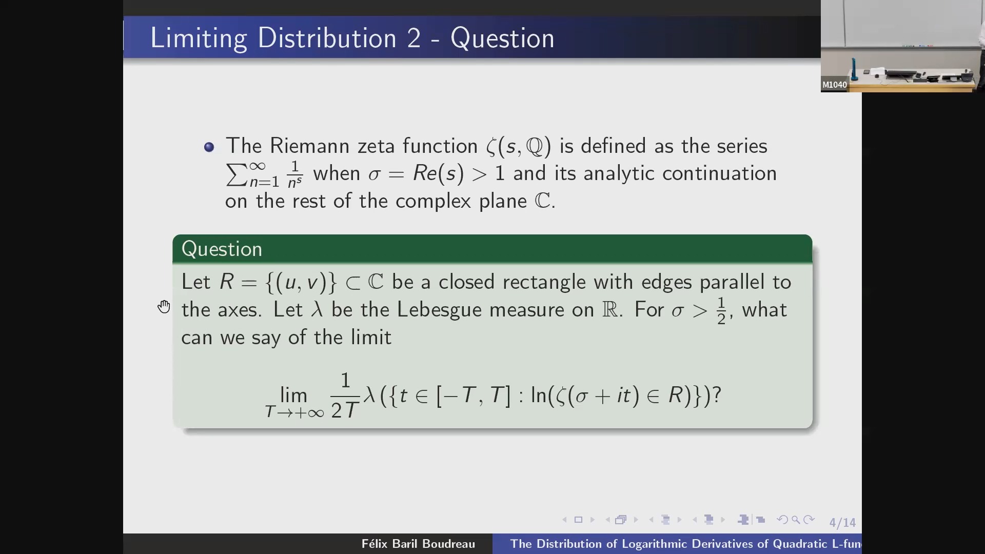 the distribution of logarithmic derivatives of quadratic l