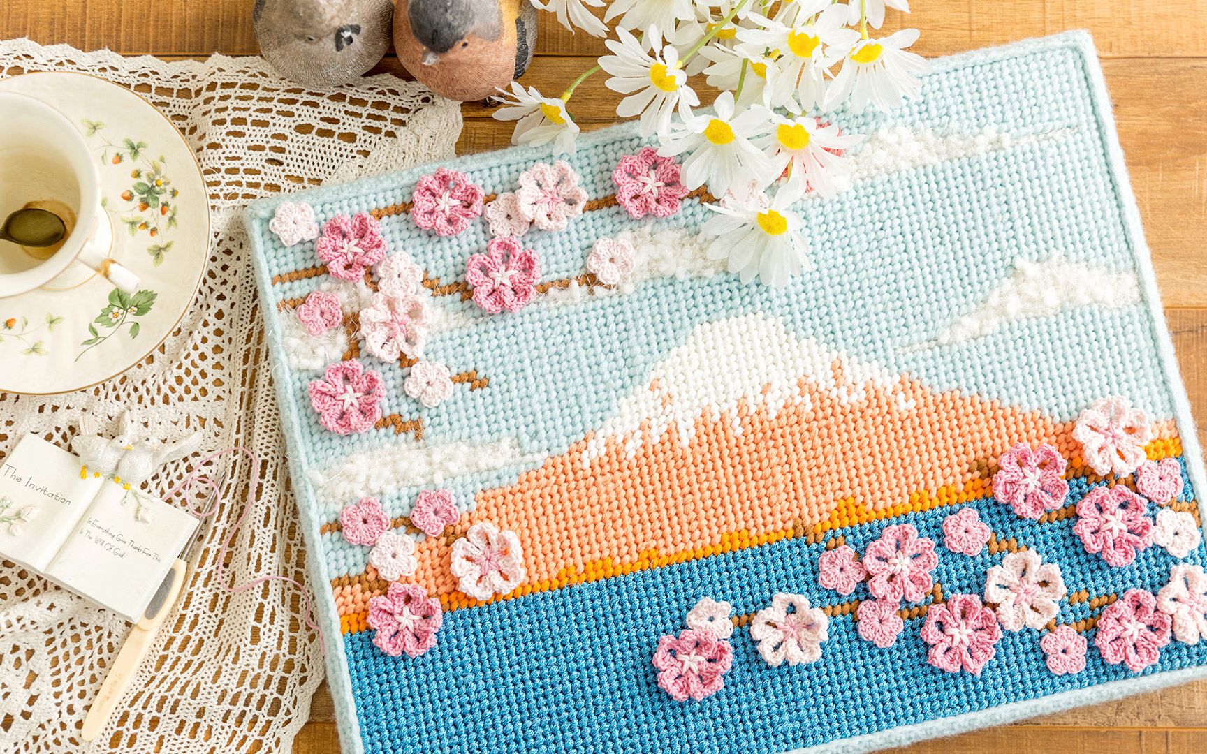 sa1452苏苏姐家钩针植觉系列花景装饰画樱花款编织视频教程