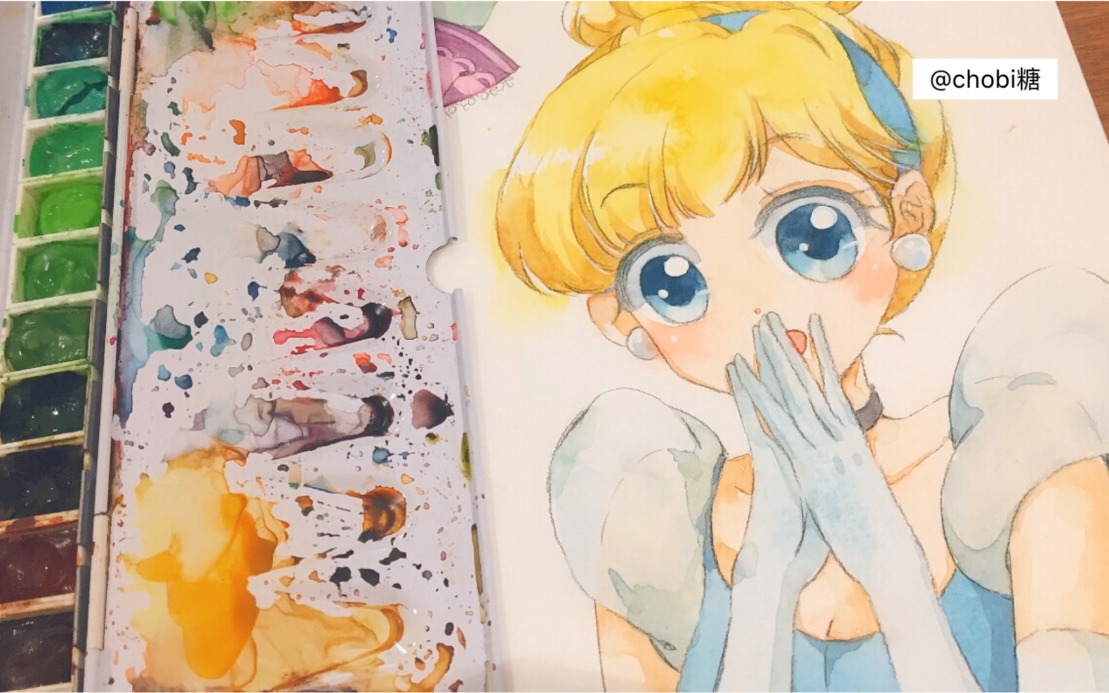 水彩过程迪士尼公主灰姑娘