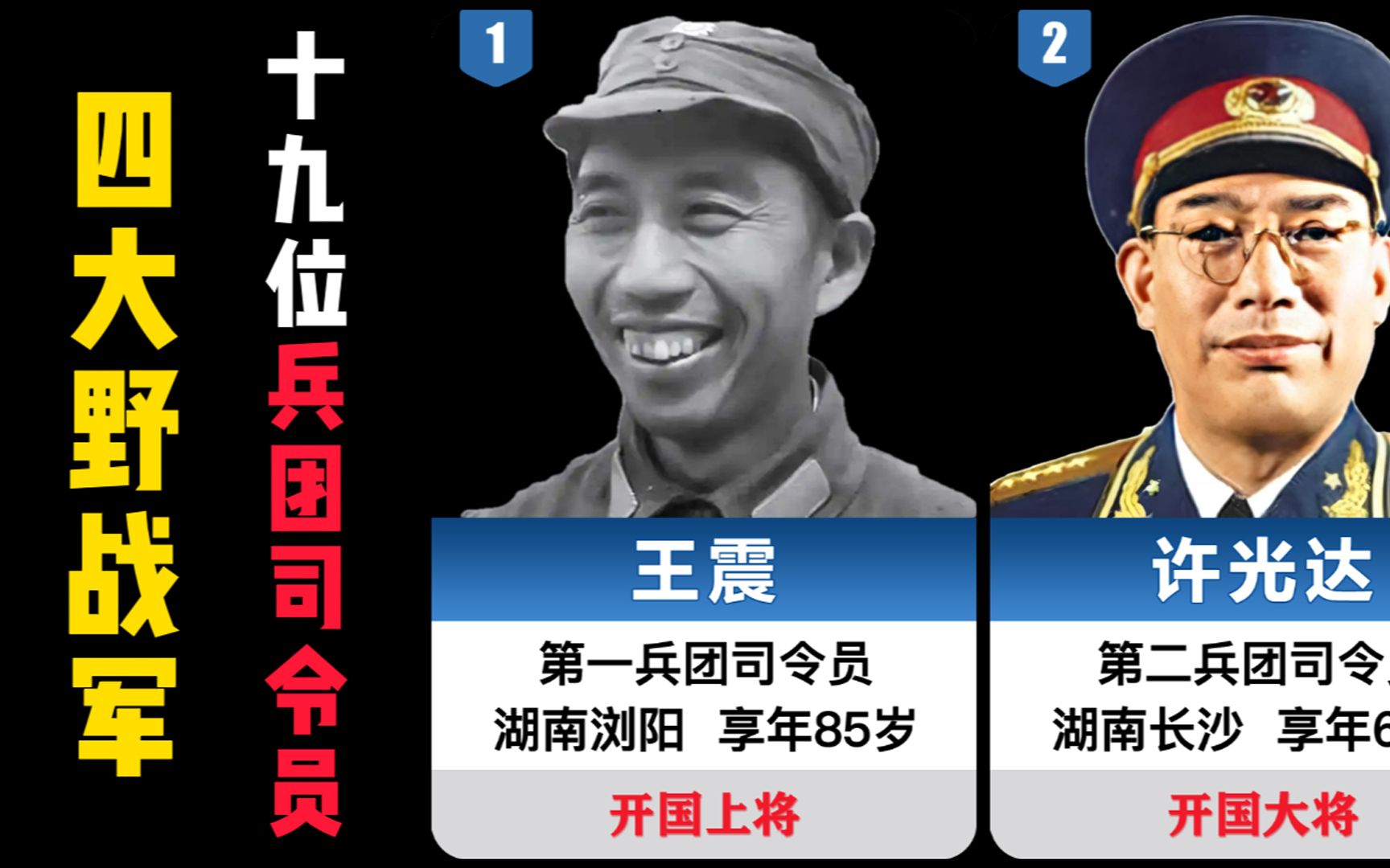 四大野战军19位兵团司令员,3大将15上将,仅1人未授衔哔哩哔哩bilibili