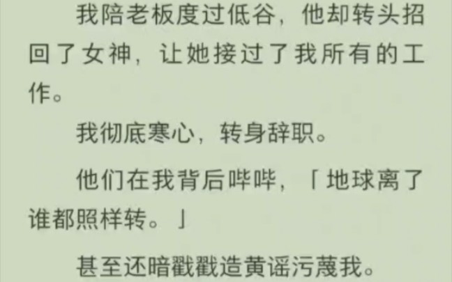 我陪老板度过低谷,他却转头招回了女神,让她接过了我所有的工作.我彻底寒心,转身辞职.哔哩哔哩bilibili