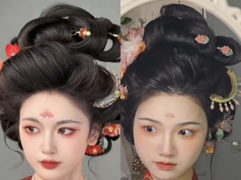 是仿 一朵陶子吖>老师的唐风富贵发型!