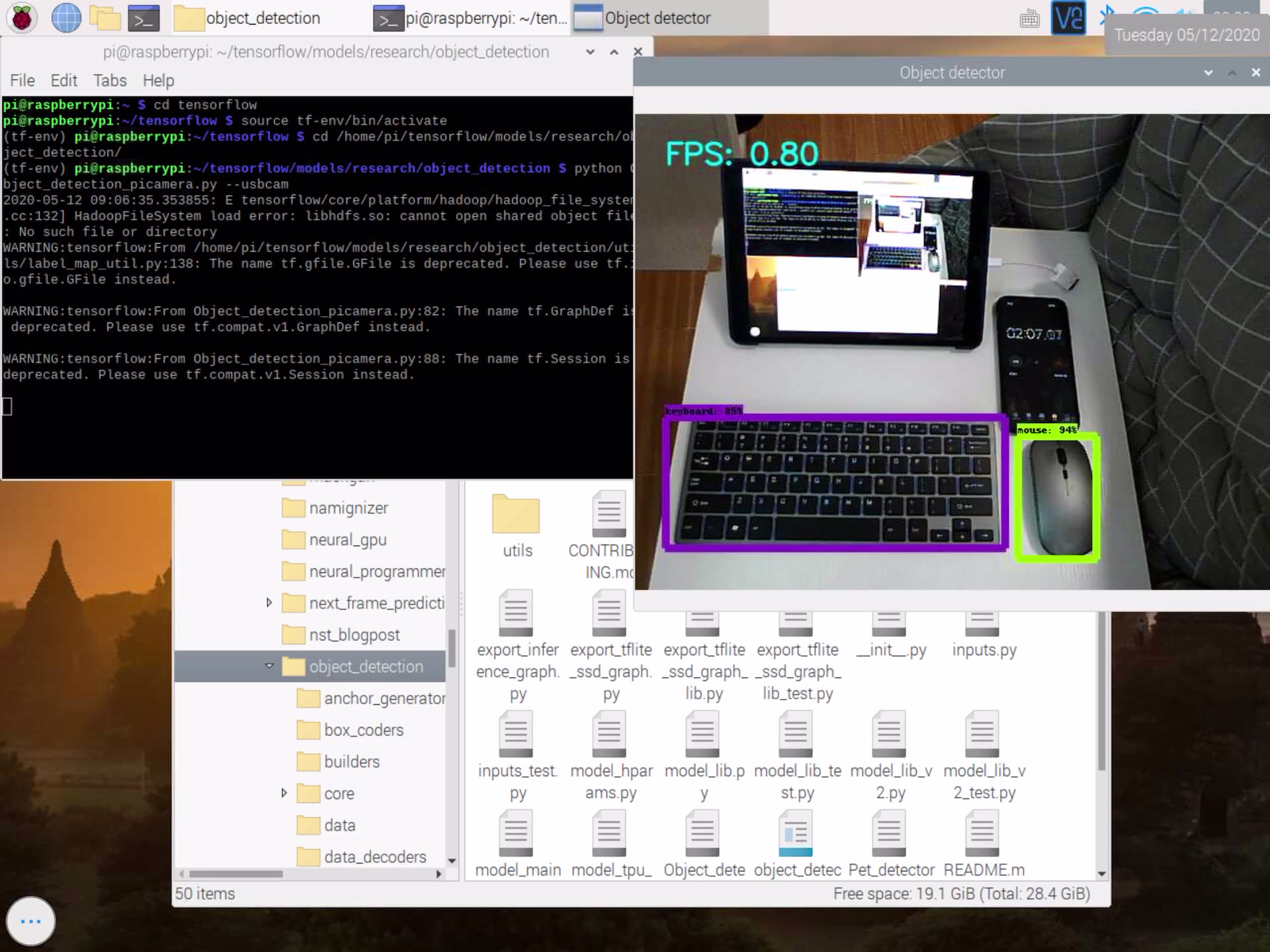 树莓派安装Tensorflow并利用SSDLite-MobileNet实现object detection效果