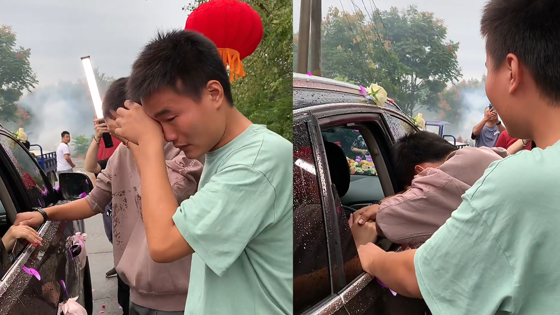 姐姐出嫁双胞胎弟弟万般不舍,隔着车窗哭成泪人,网友:姐弟情深