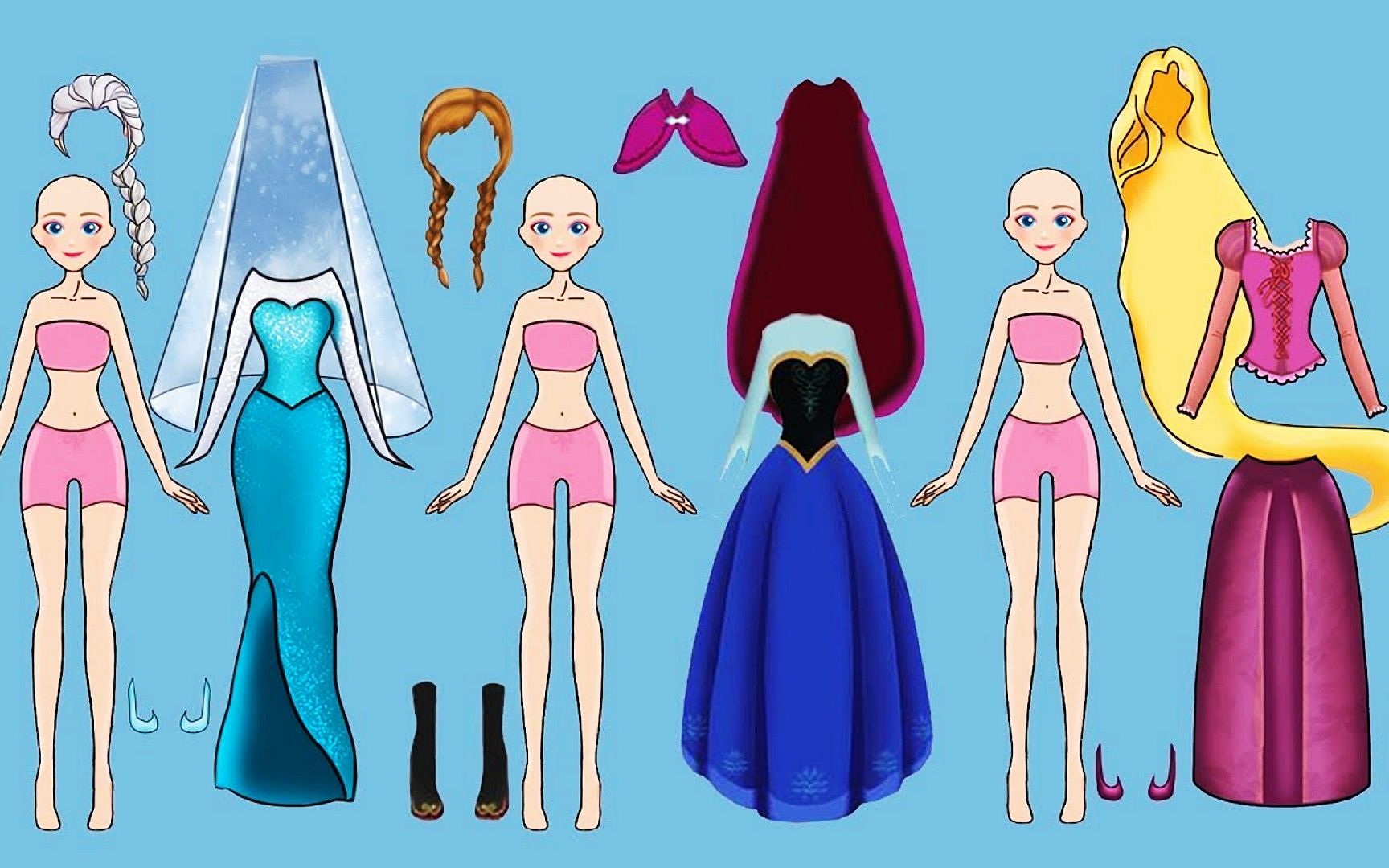 纸娃娃公主们来到了童话里的城堡,玩起了角色变装游戏,你喜欢换装后的