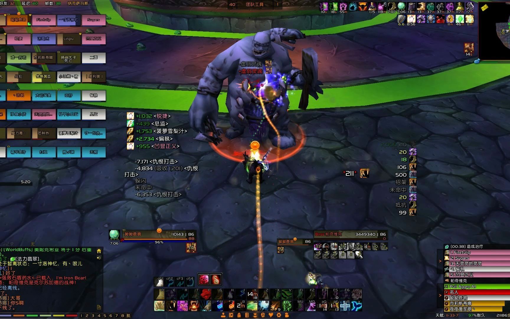 魔兽世界怀旧服naxx帕奇维克无世界buff熊t视角