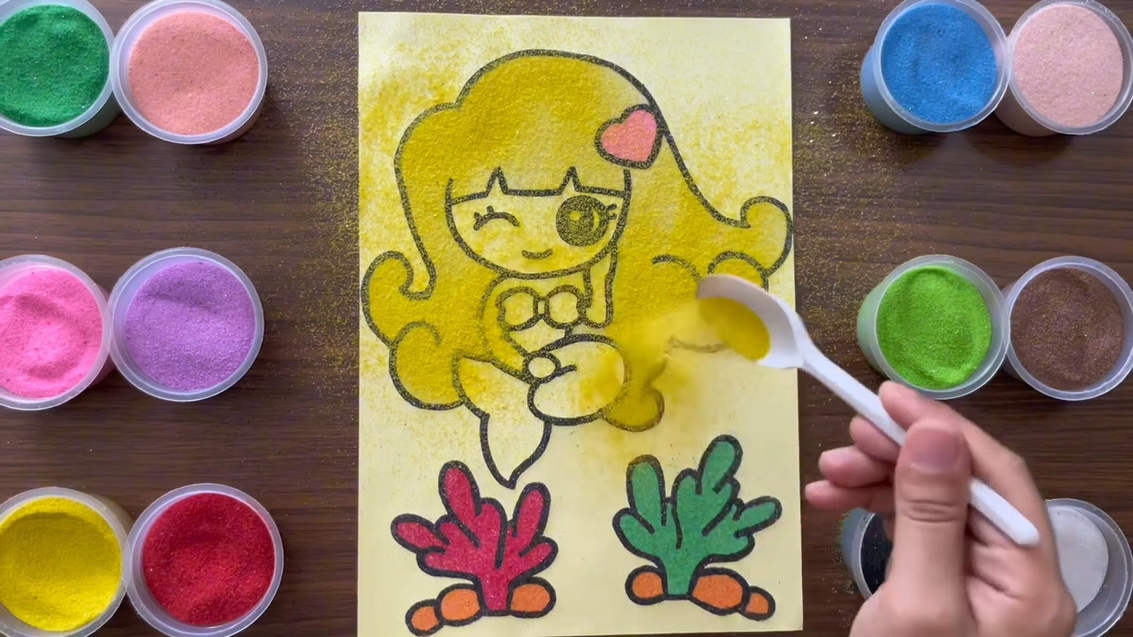 黄头发的美人鱼儿童手工沙画,简单又好玩