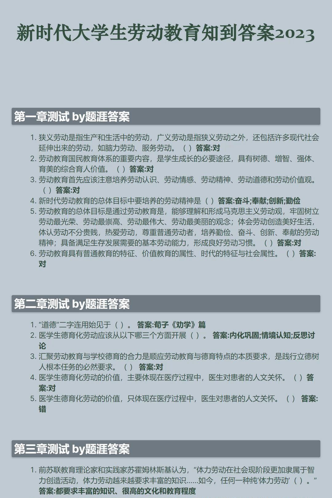 新时代大学生劳动教育知到智慧树答案章节测试2023年哔哩哔哩bilibili