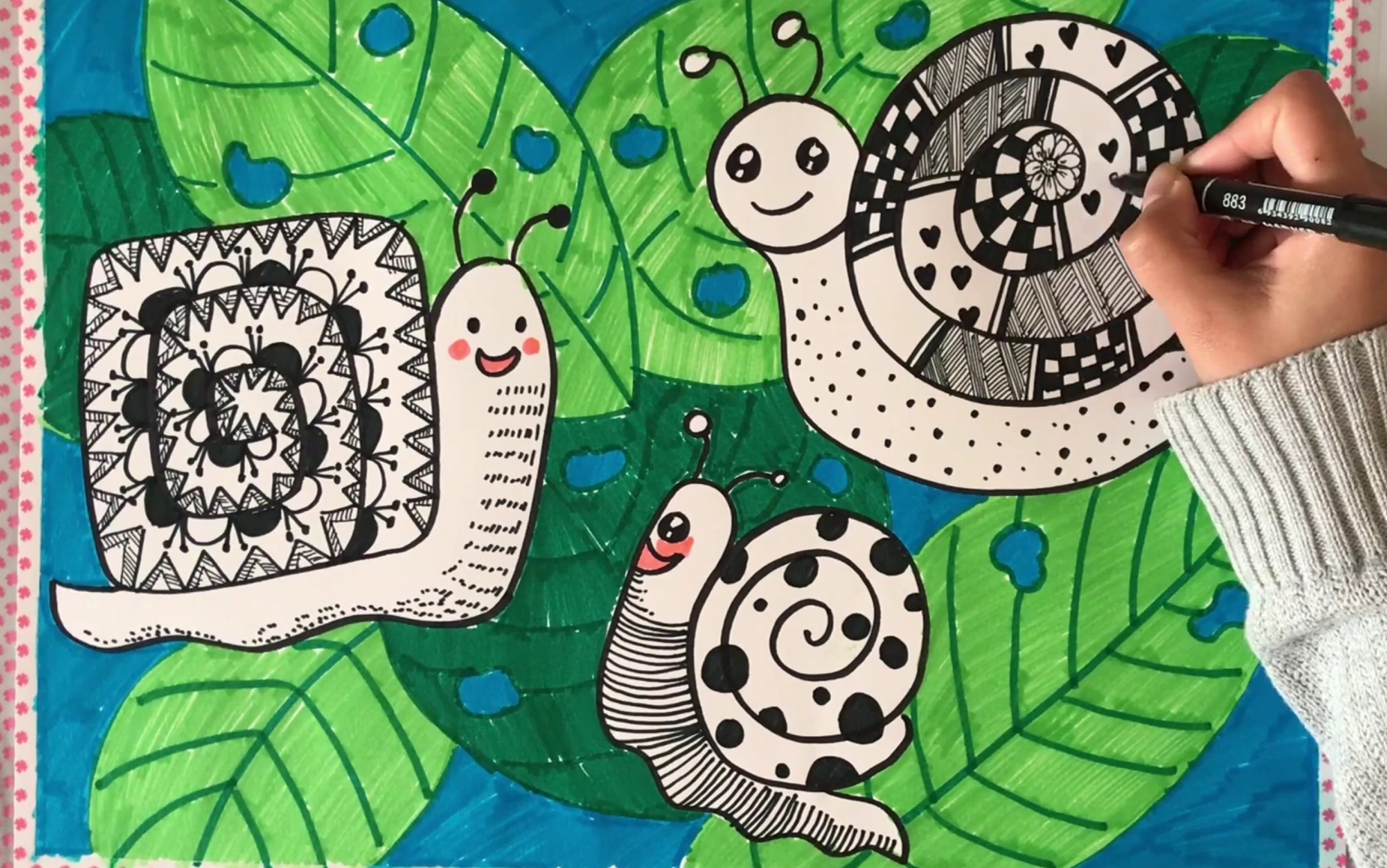 蜗牛的线描画图片