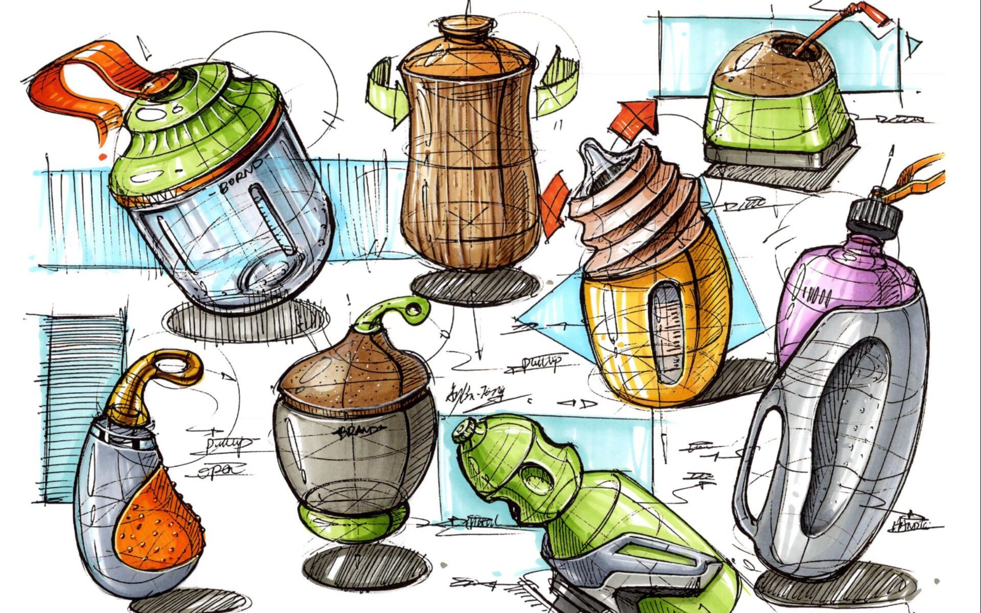 活动作品工业产品设计手绘原创瓶瓶罐罐马克笔上色材质表达2p