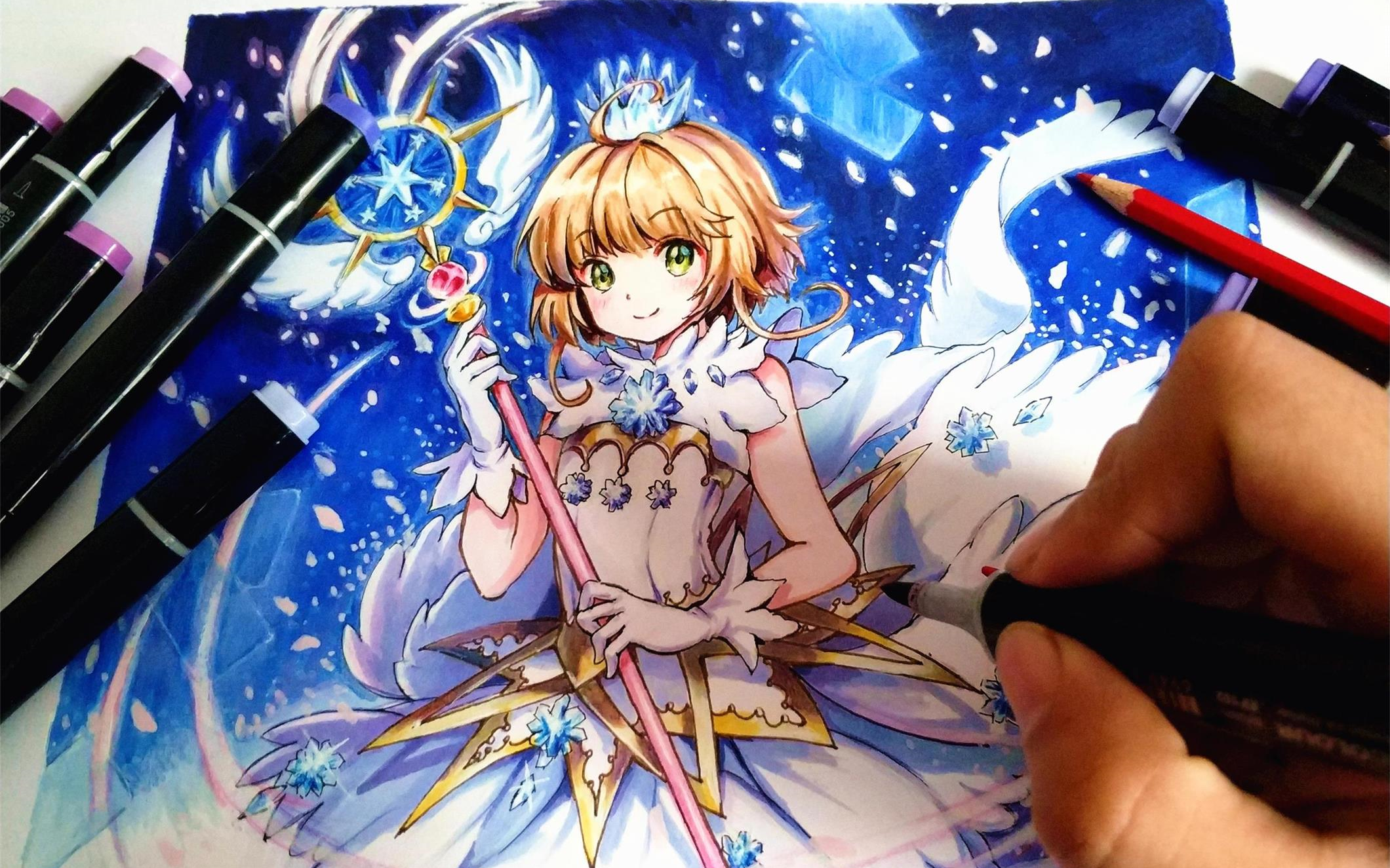 【马克笔彩铅】手绘初代萌王小樱,画到崩溃是什么感觉?(有福利)