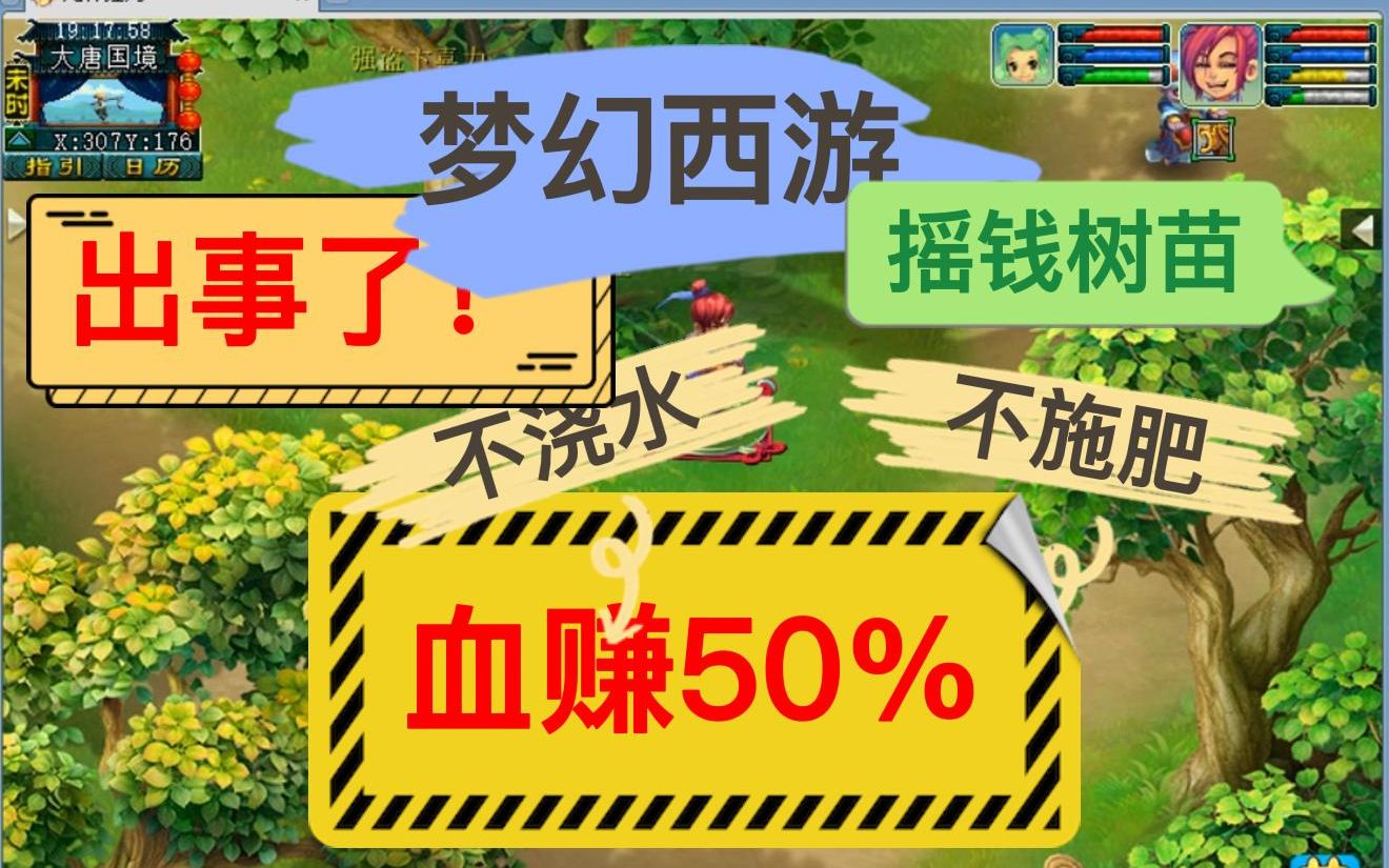 梦幻西游摇钱树树苗另类种法不浇水、不施肥,血赚50%网络游戏热门视频