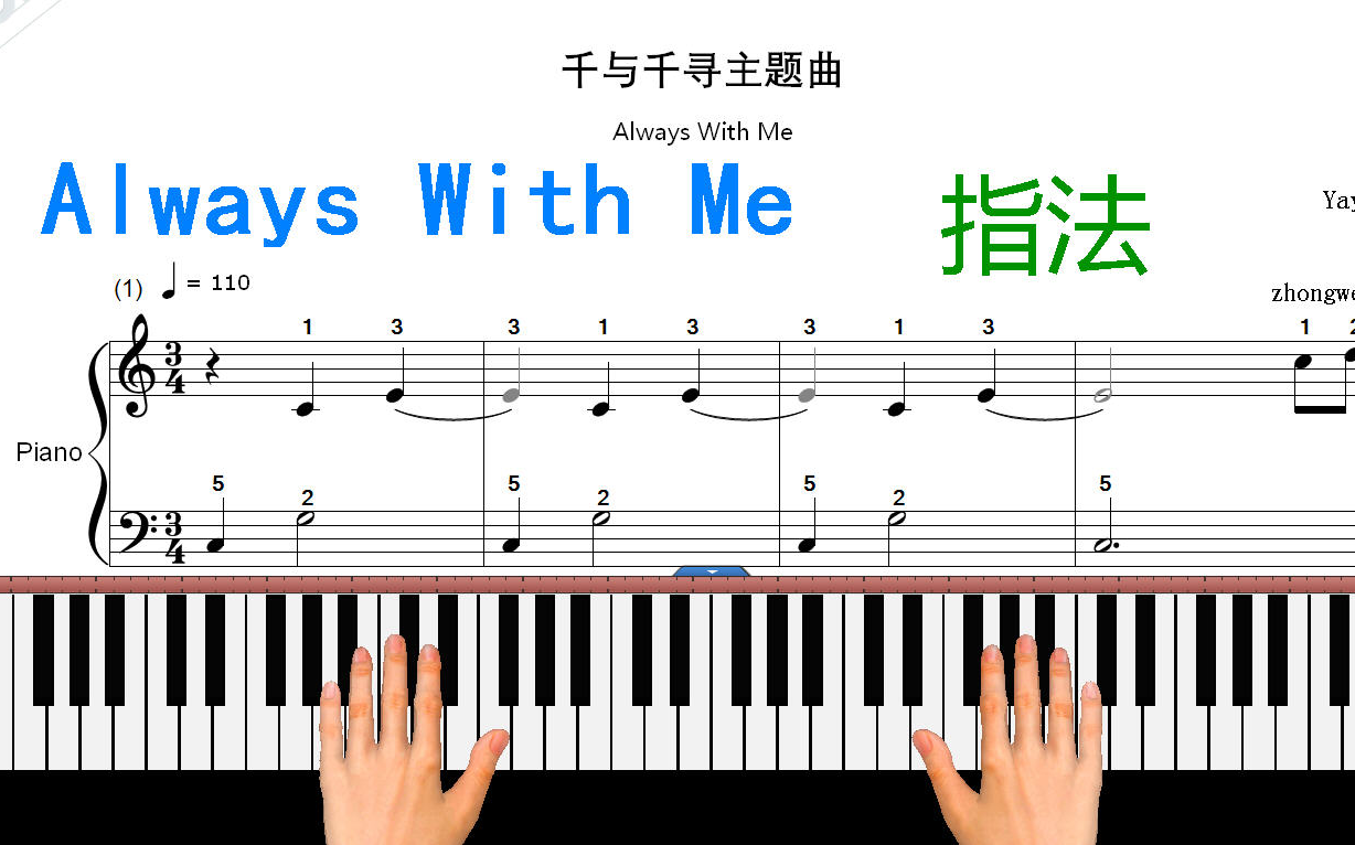 [图]【钢琴】千与千寻 《Always with me》♫指法