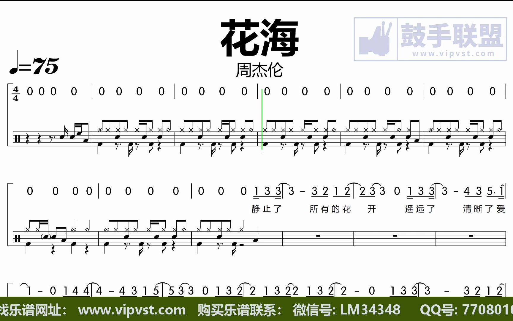 周杰伦 - 花海 鼓谱 动态鼓谱 简谱歌词版 金牌乐手 无鼓伴奏 drum