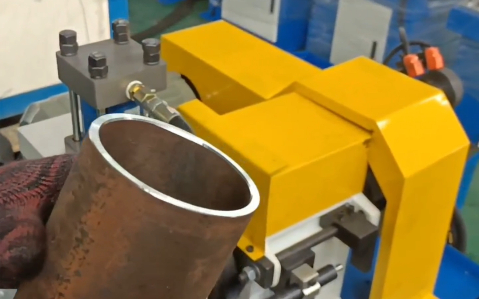 120y单头液压倒角机视频半自动金属管材圆管钢管铁管倒内角去毛刺机