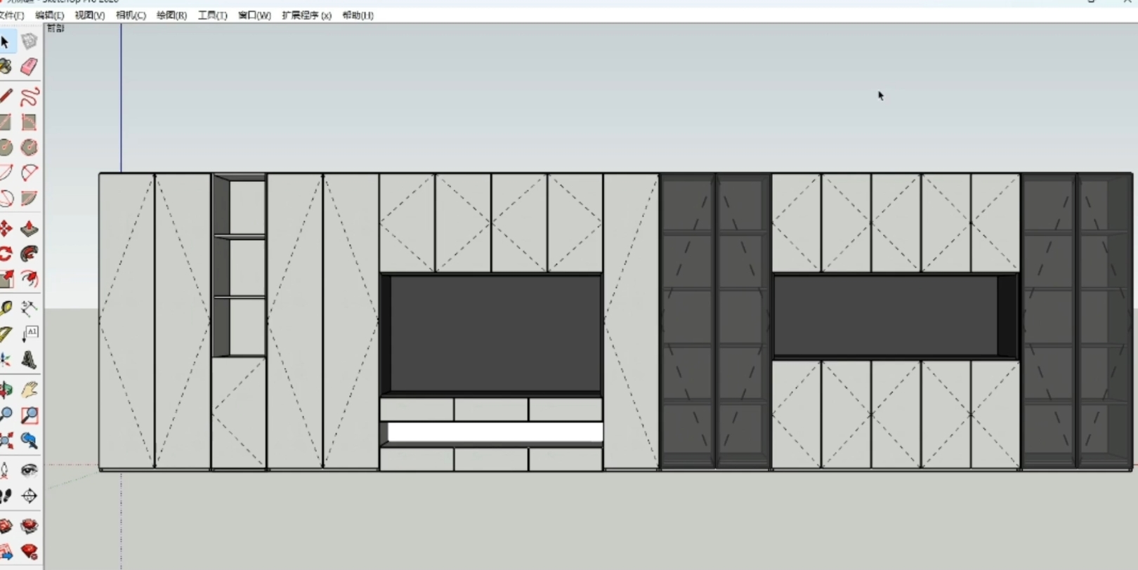 草图大师满墙电视柜餐边柜玄关柜一体化建模