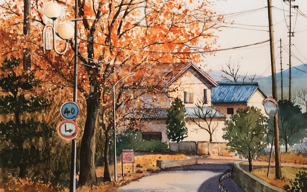 【水彩】米蒂风景水彩视频过程《静美的秋天》感受秋天的美景吧