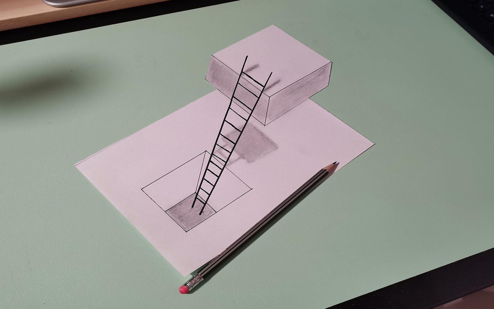 3d立体画,教你画悬浮的梯子,是什么欺骗了你的眼睛?