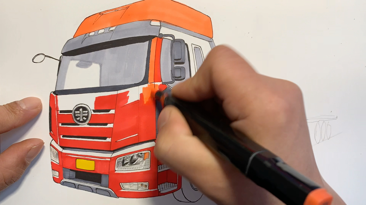 手绘解放j6p半挂车