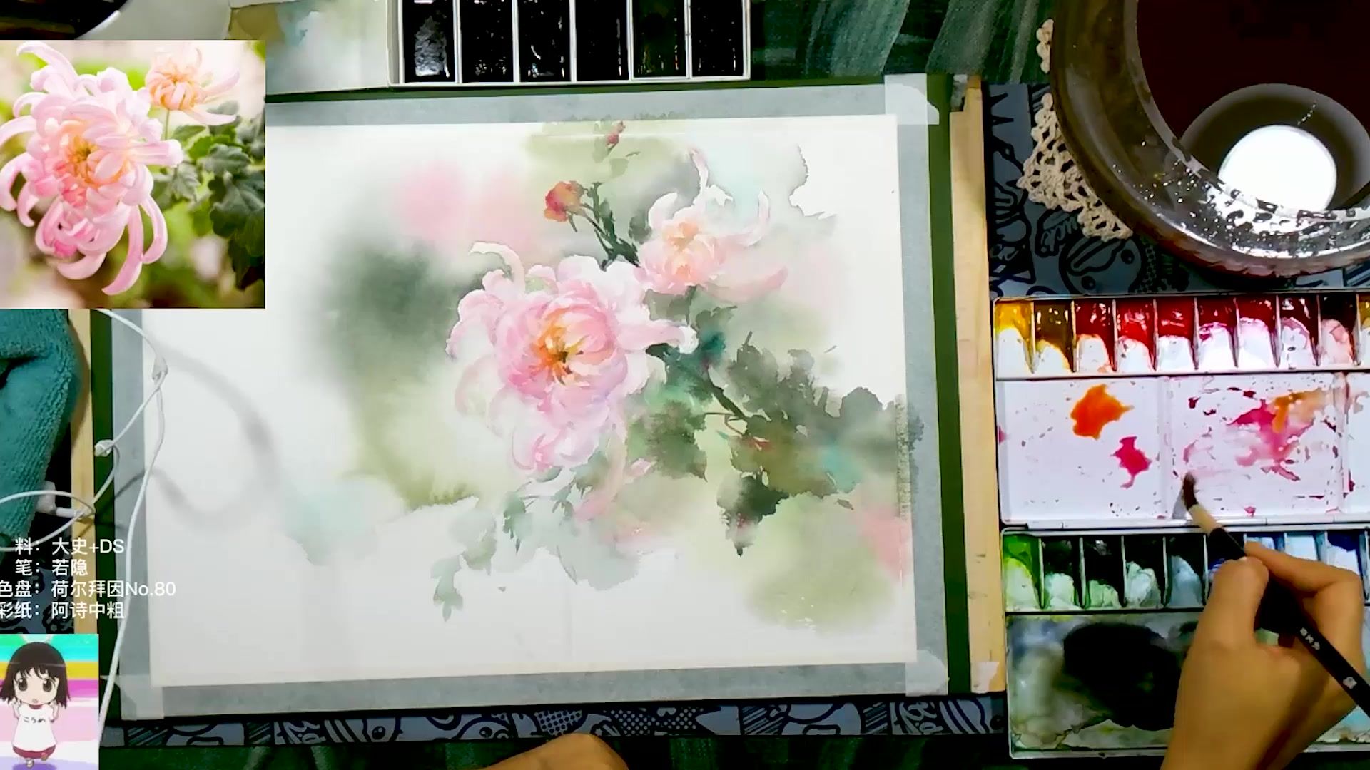 【水彩】秋日赏菊画菊,水彩过程第一次画菊花发现并不难,附文字讲解哔哩哔哩bilibili