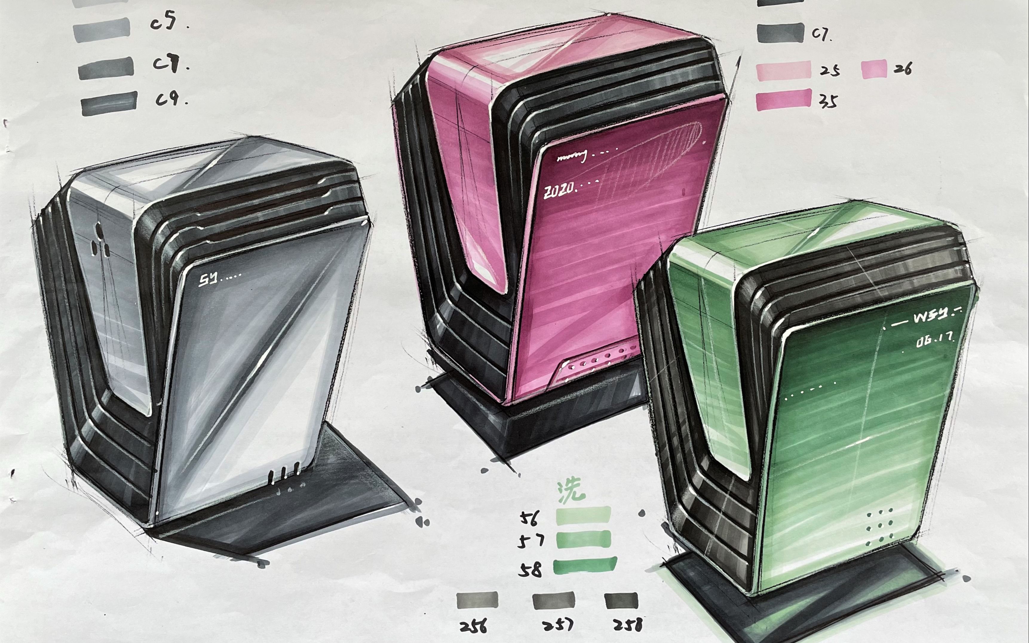 【产品设计手绘】空气净化器马克笔上色表达