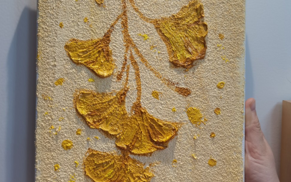 丙烯肌理画——秋天怎能少的了银杏色