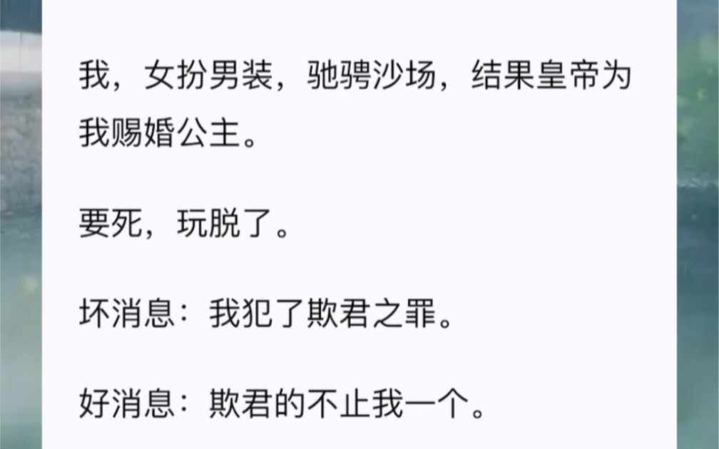 我,女扮男装,驰骋沙场,结果皇帝为我赐婚公主.要死,玩脱了.坏消息:我犯了欺君之罪.好消息:欺君的不止我一个.哔哩哔哩bilibili