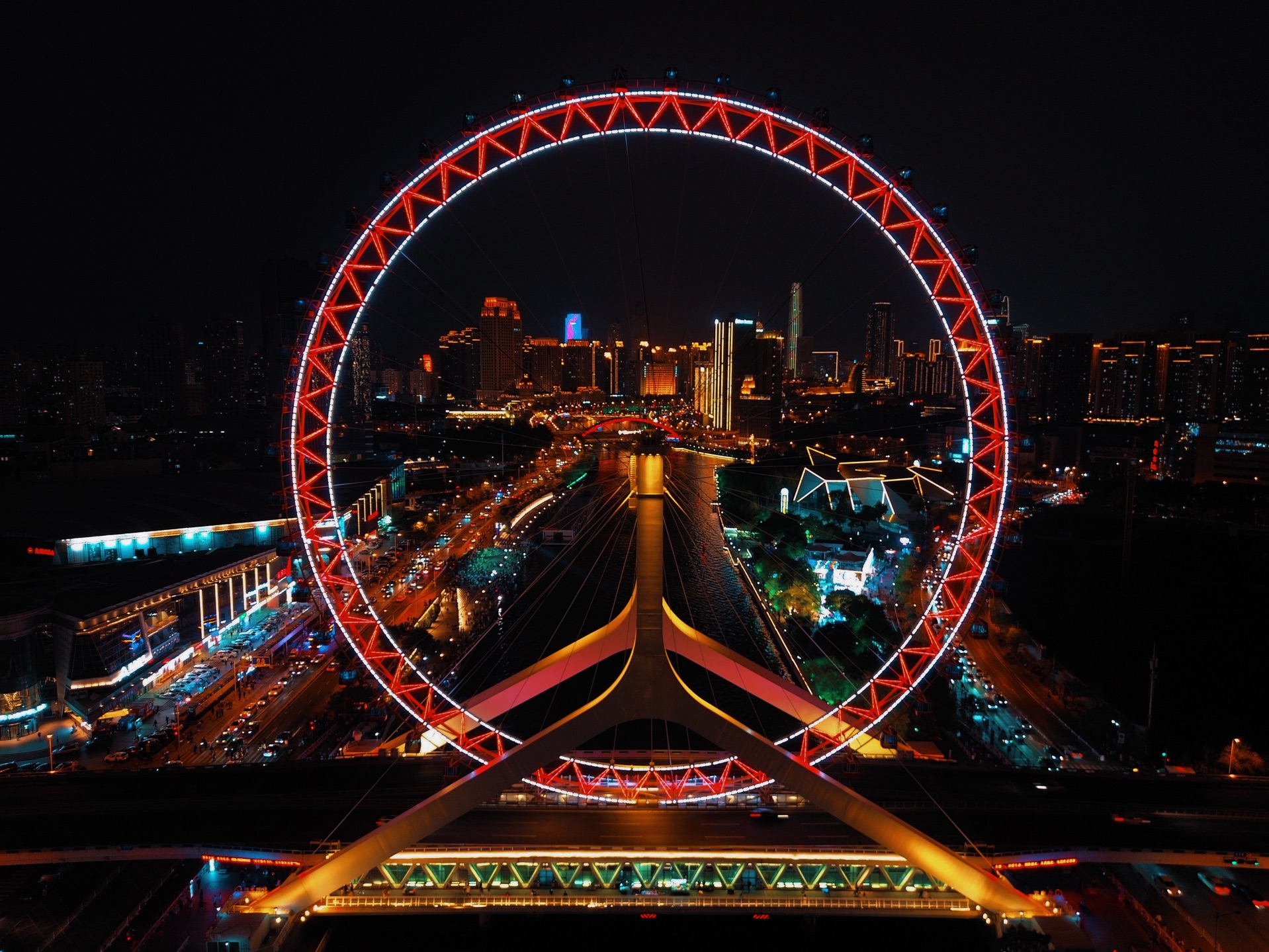 【天津】天津之眼摩天轮夜景航拍