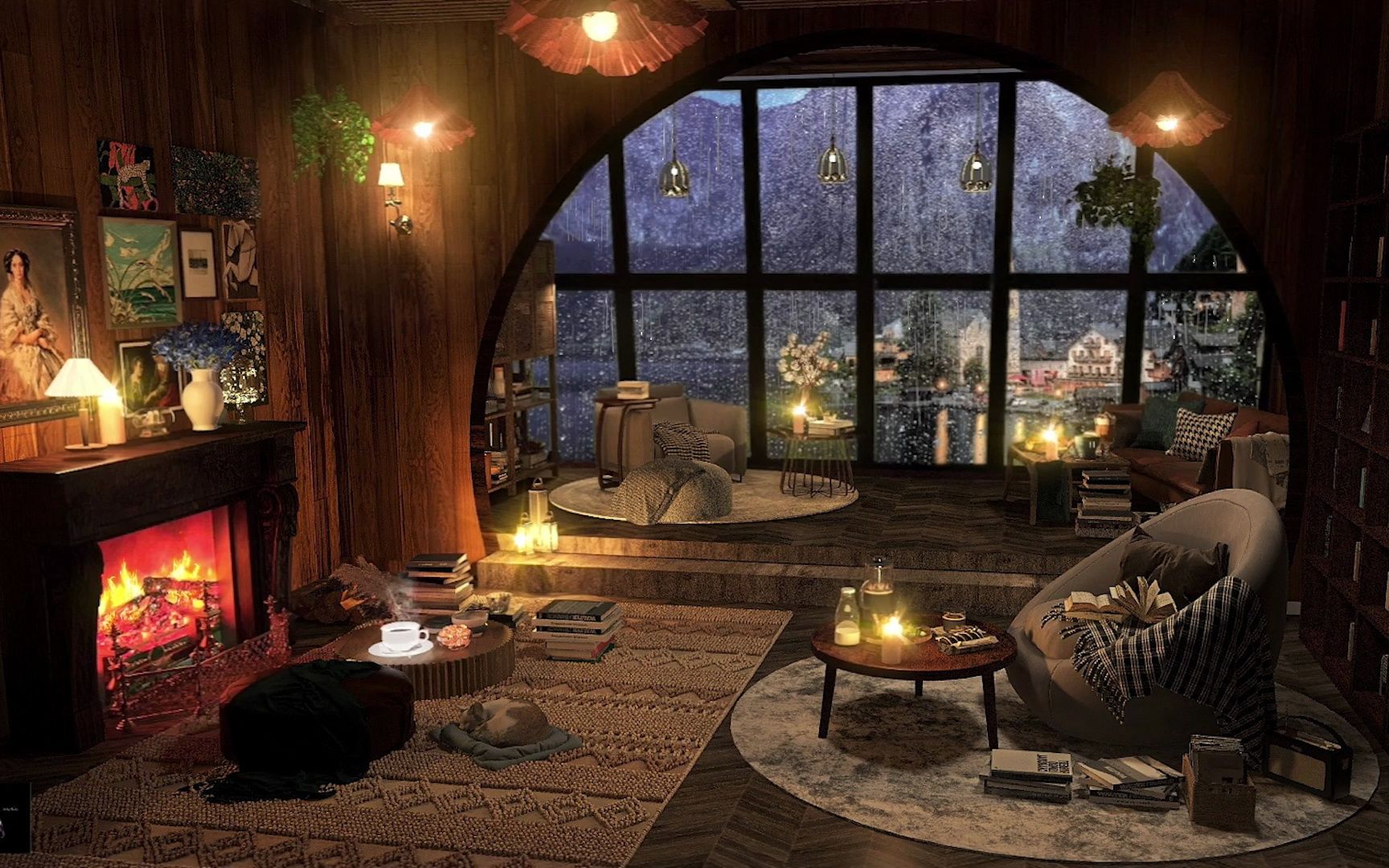 在舒适的房间里听暴雨声|雨声|火炉噼啪声|纯白噪音