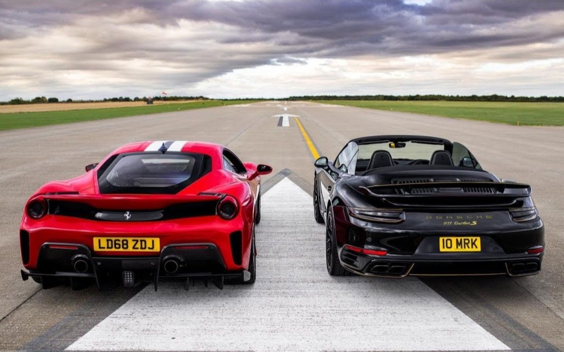 【直线对决】法拉利 488 pista vs 保时捷911 turbo s_哔哩哔哩_bili