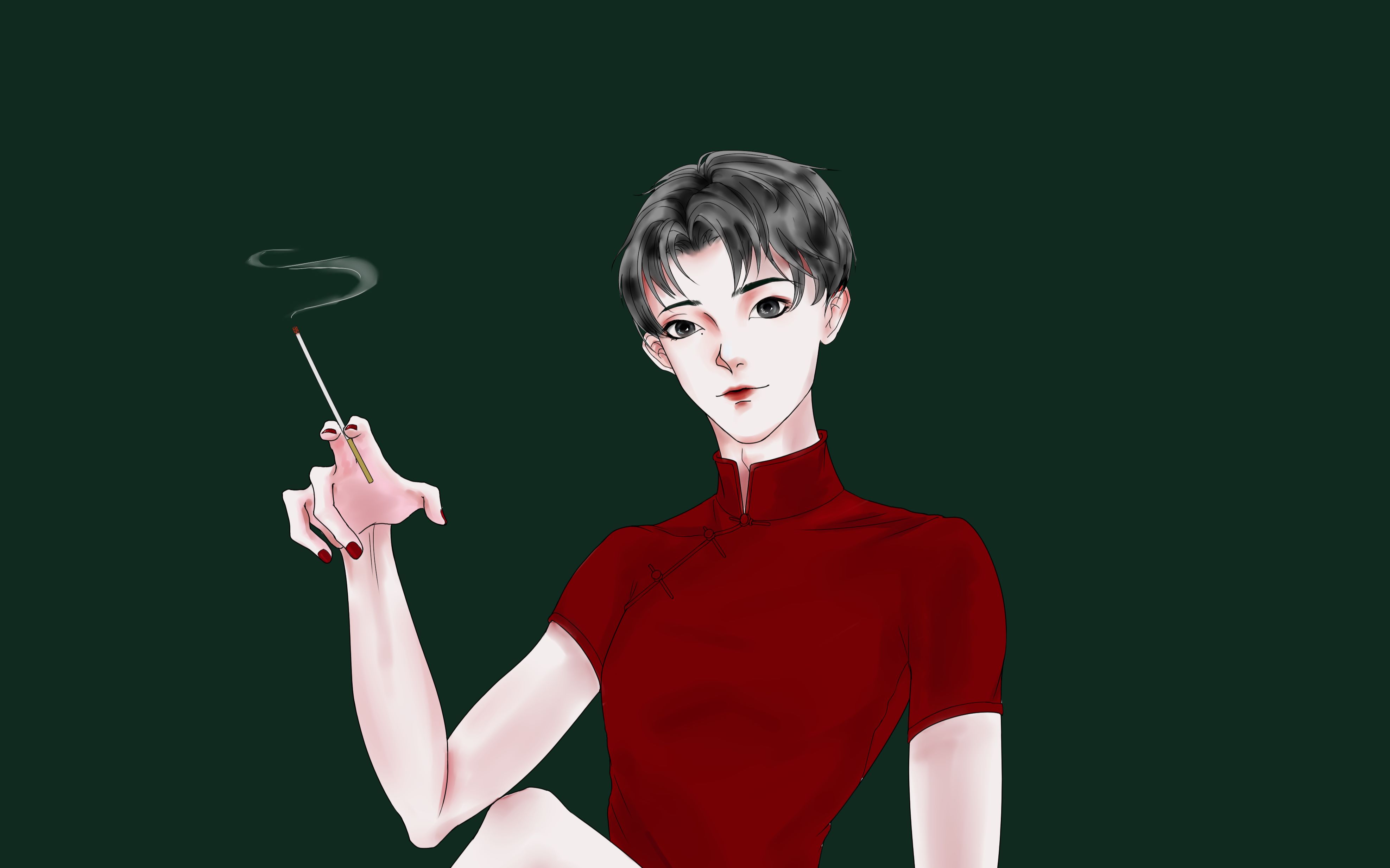 【板绘】旗袍 · 少年 · 红玫瑰_哔哩哔哩_bilibili
