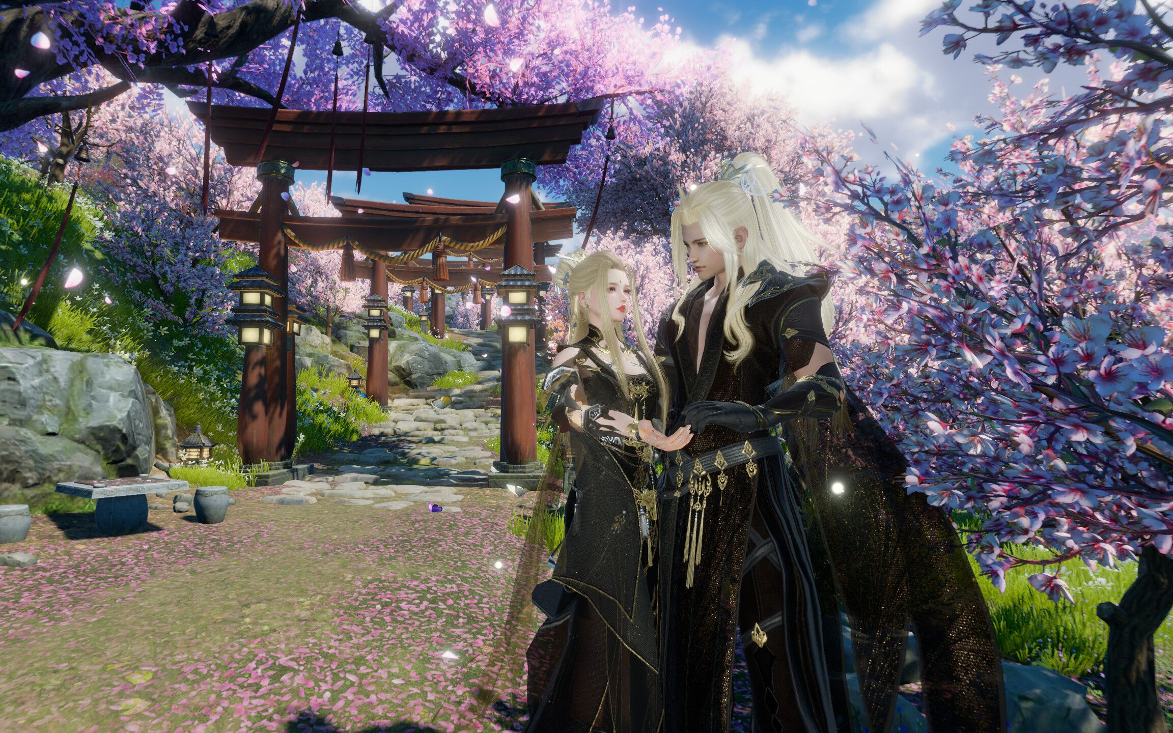 剑网三 动态壁纸 樱花林 黑楼兰