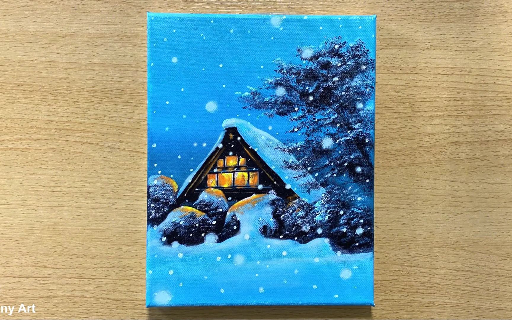 【丙烯画】冬日雪景哔哩哔哩bilibili