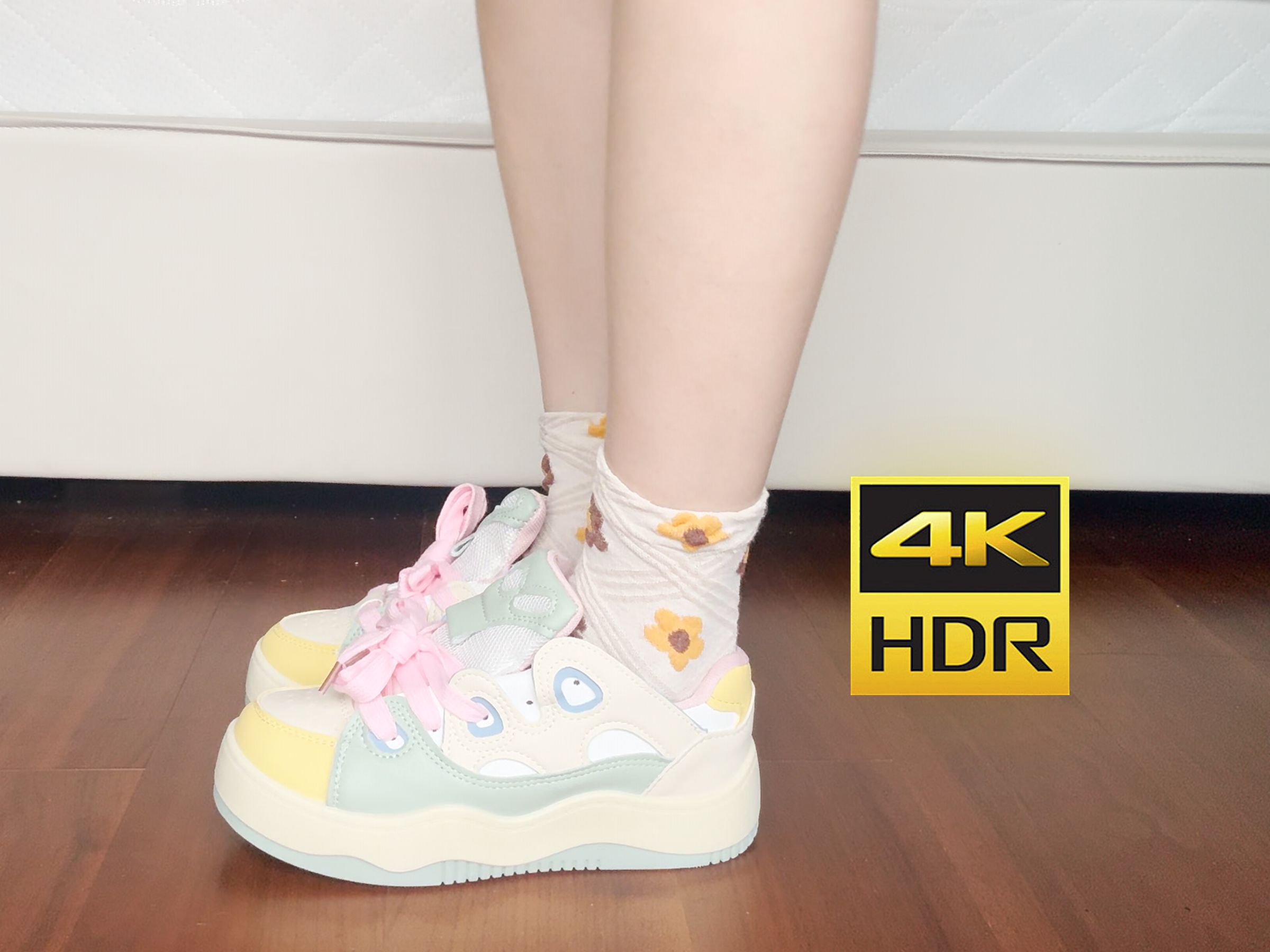 【4k hdr】粉鞋子搭配花袜子2.