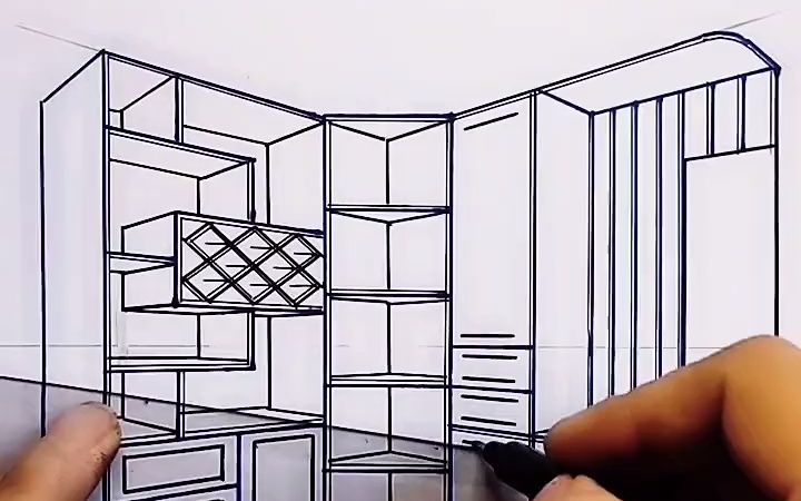 设计手绘 转角柜整体布局图创意设计 手绘视频教程