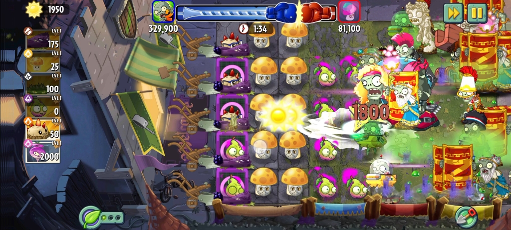 pvz2国际版竞技场 爆裂云莓赛季第三场 爆裂梅藤boost 鬼梨原雷瓷砖大