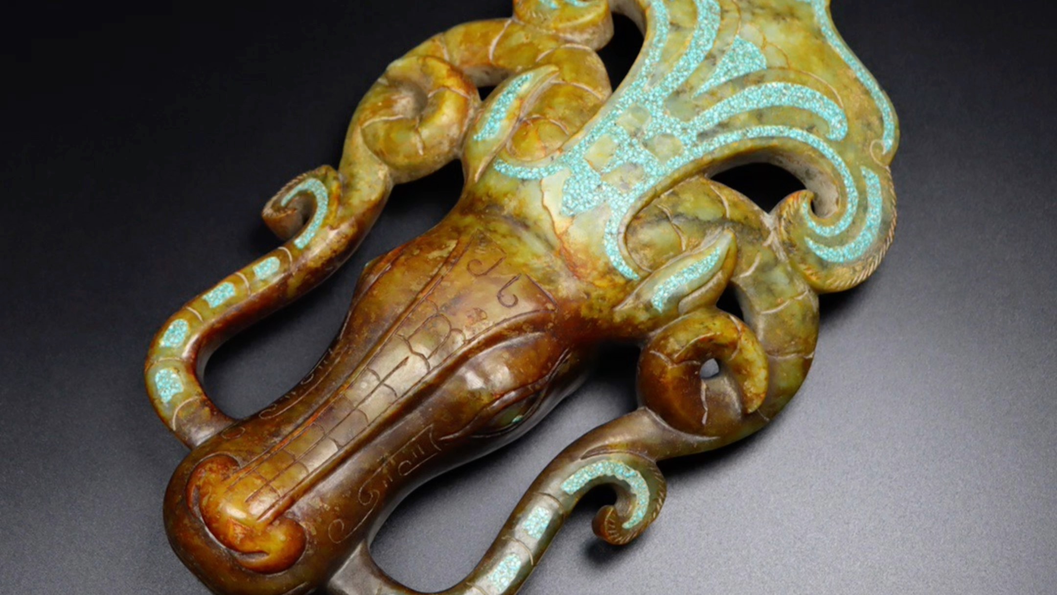 古玉老玉和田玉镶嵌绿松石羊头