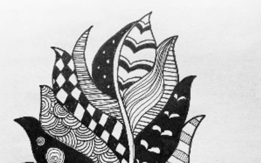 针管勾线笔黑白装饰画叶子过程