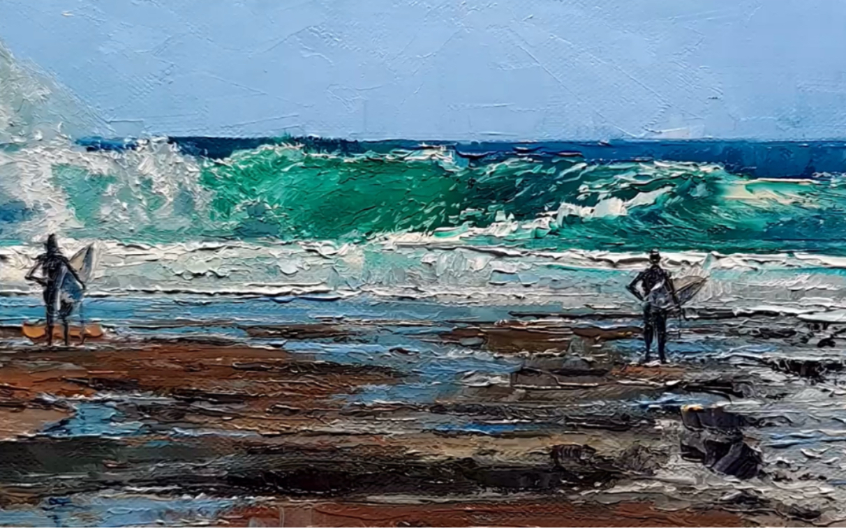 【刮刀/油画教程】dusan malobabic -澳洲刮刀画艺术家-海滩at the