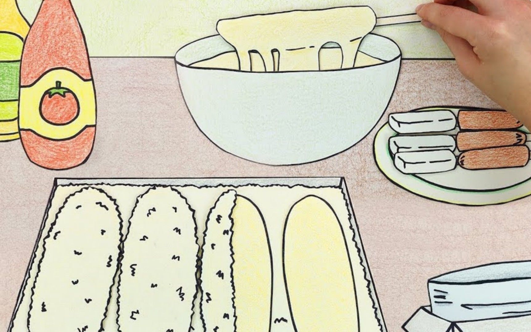 定格动画:超美味的油炸芝士热狗棒,你们想不想也来一口呢?