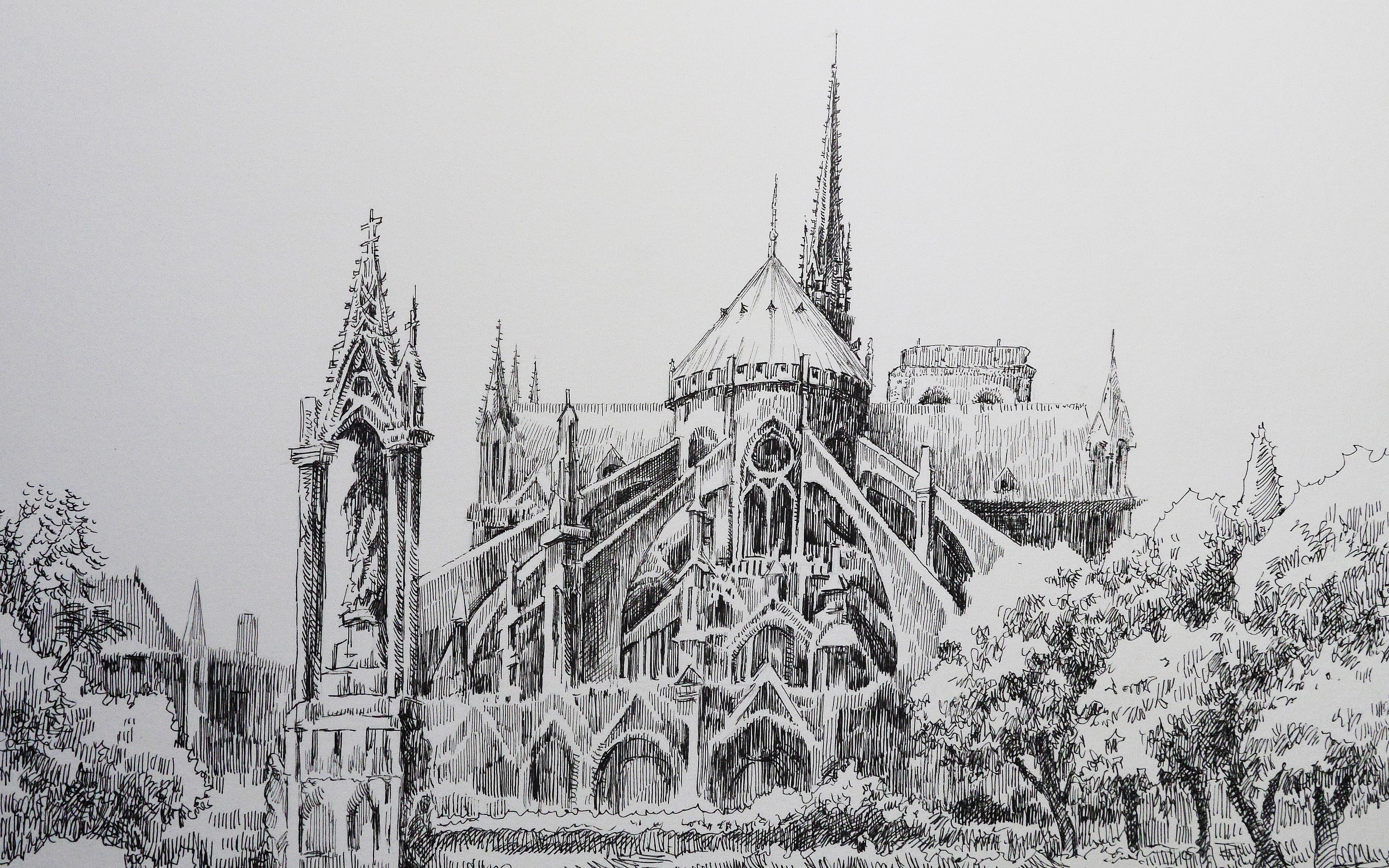 巴黎圣母院钢笔图片