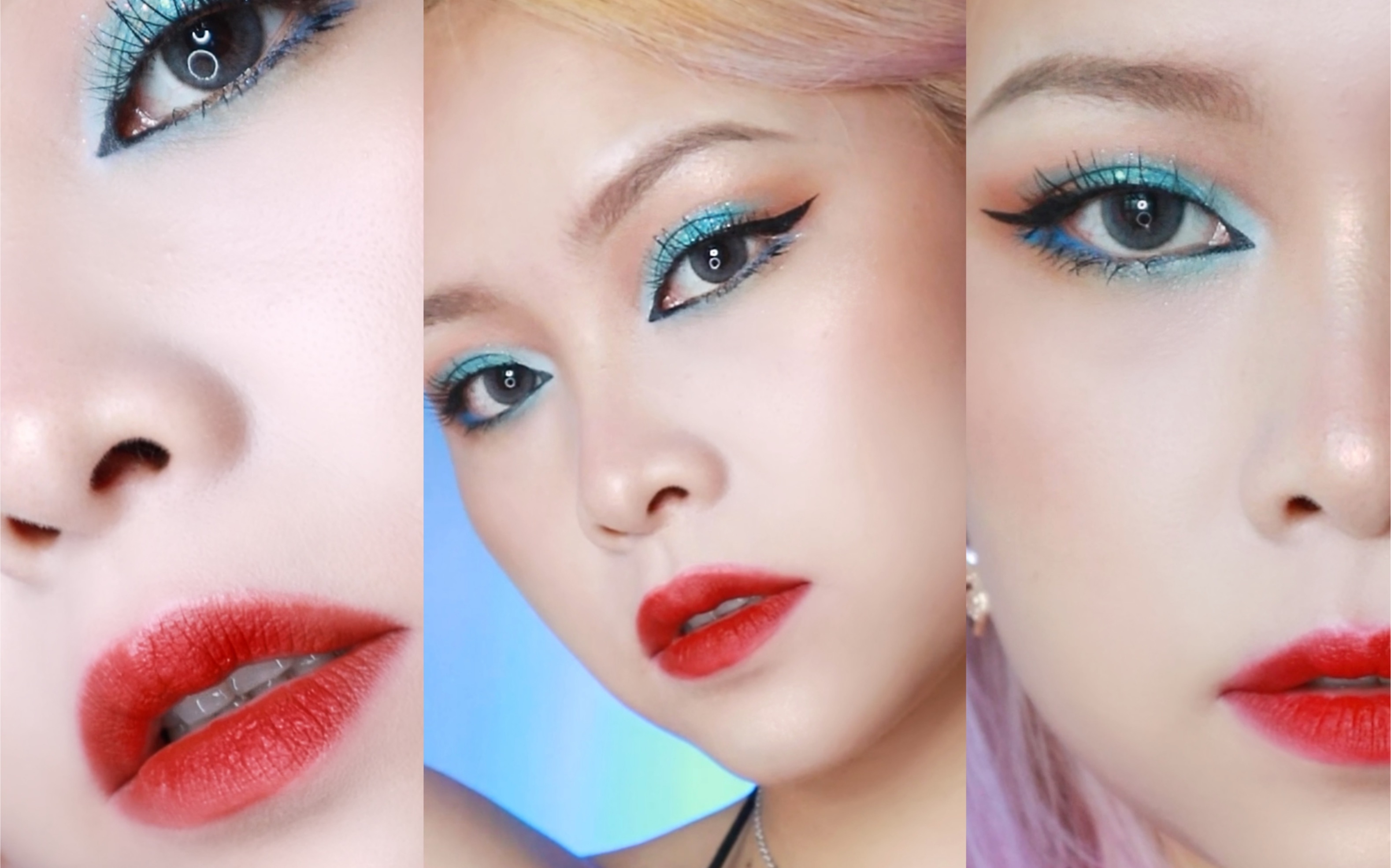 90s 港星经典复古红唇妆|蓝色眼影怎么画|微距竖屏