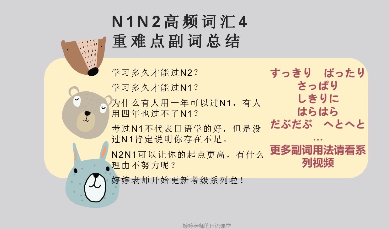 日语词汇学习N1N2高频词汇4+日语副词总结 婷婷老师哔哩哔哩bilibili