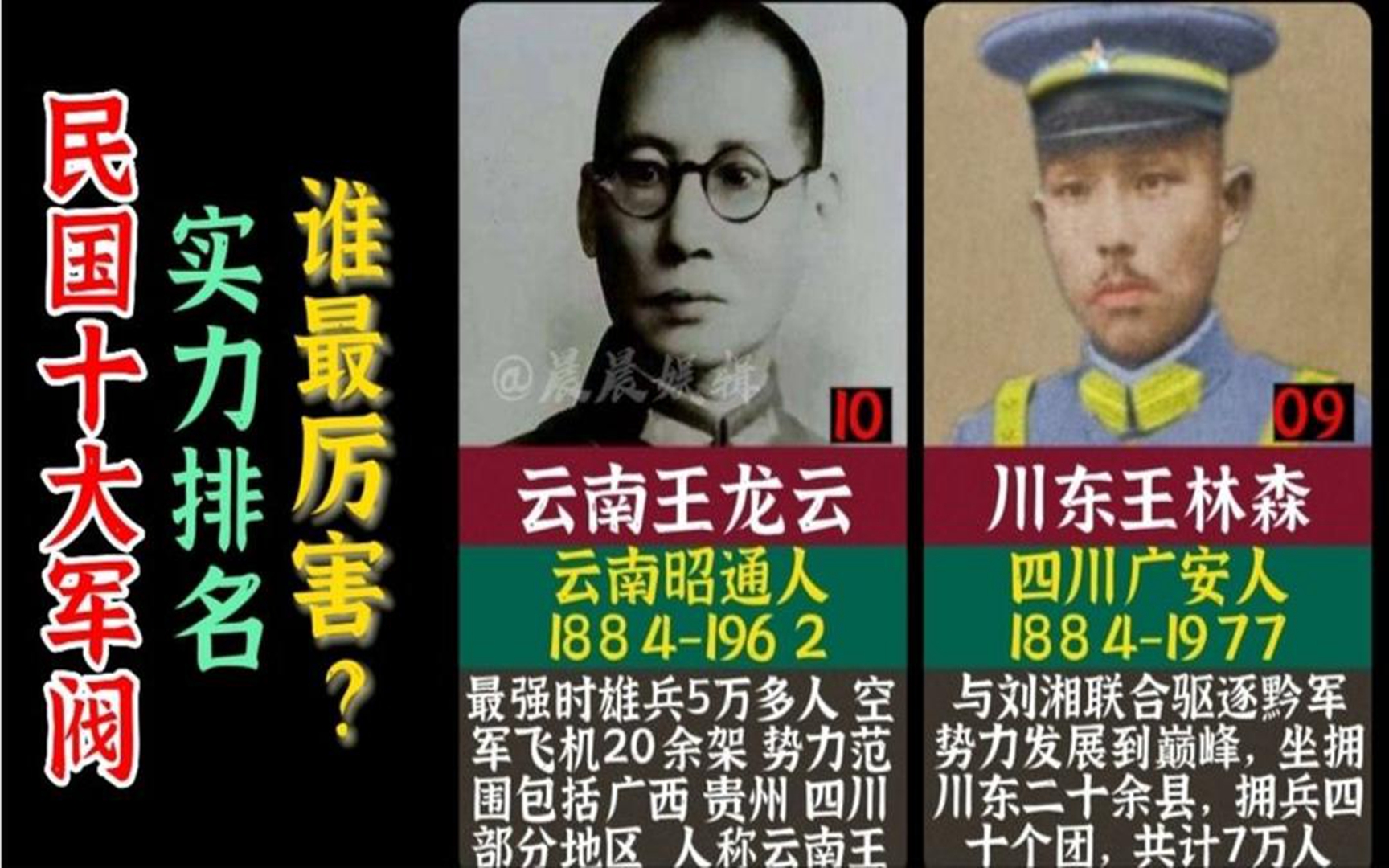 [图]民国十大军阀排名，谁最厉害？云南王龙云排名第十！