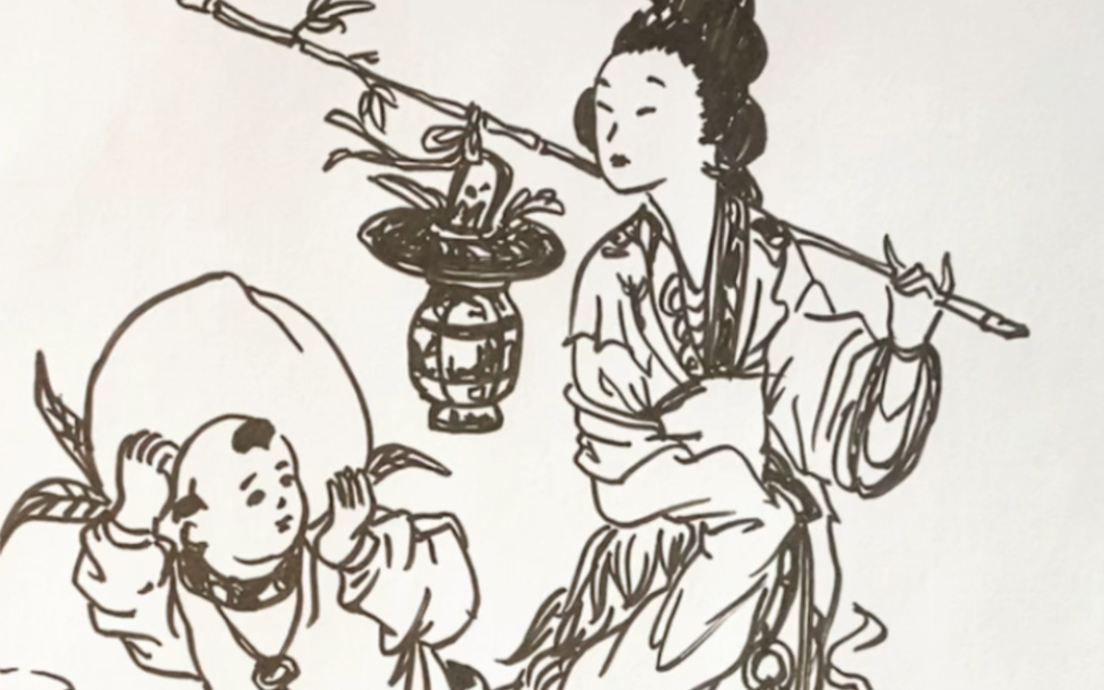 中国传统吉祥图案—麻姑献寿麻姑为神话中女仙,能掷米成珠.