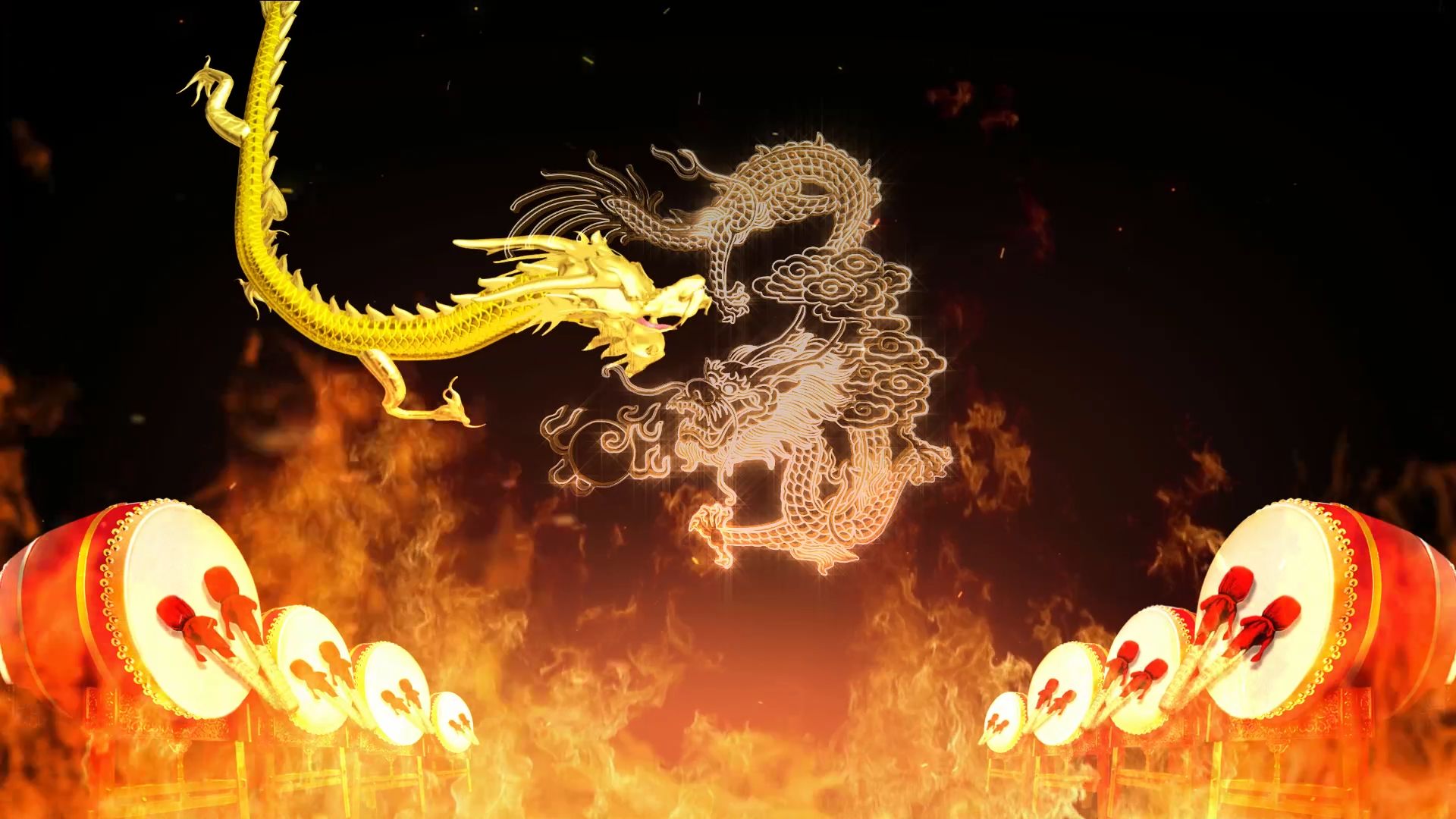 中国龙 龙鼓开场背景视频 2024年会开场鼓舞背景视频素材 高清舞台