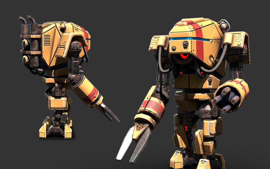 【maya建模】次世代重型机甲3d模型制作,硬表面金属卡线教学,3d场景